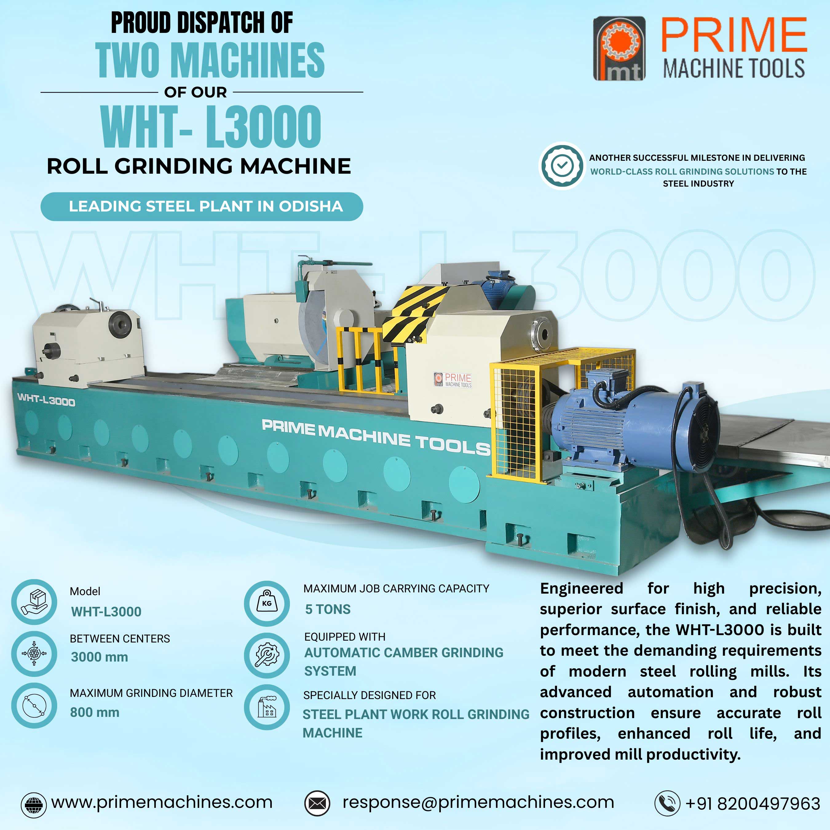Proud dispatch of two machines of our WHT-L3000 Roll Grinding Machines